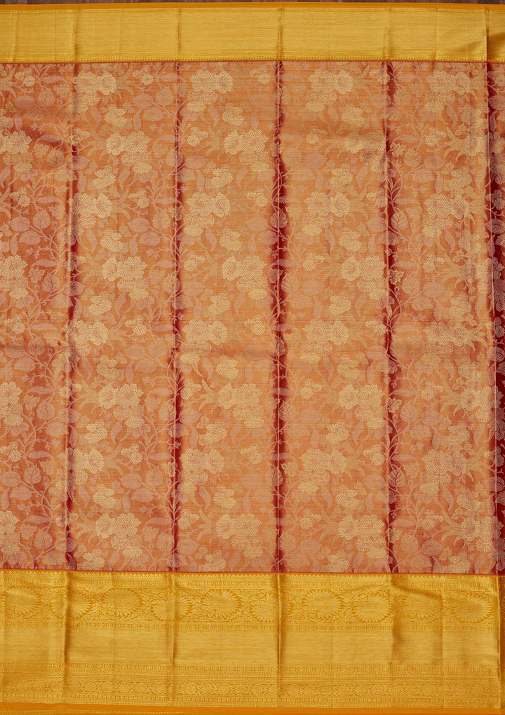 Rust Zariwork Tissue Silk Saree-Koskii