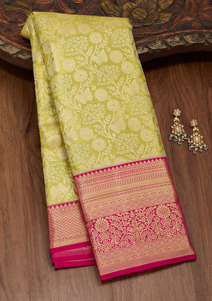 Mehendi Zariwork Tissue Silk Saree-Koskii