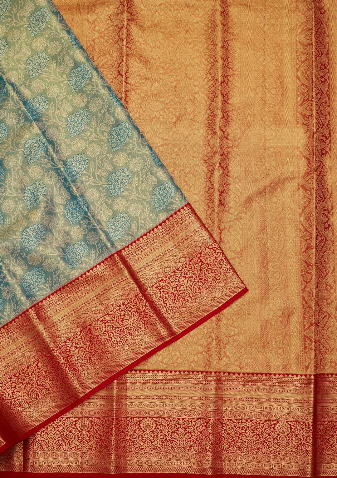 Sky Blue Zariwork Tissue Silk Saree-Koskii