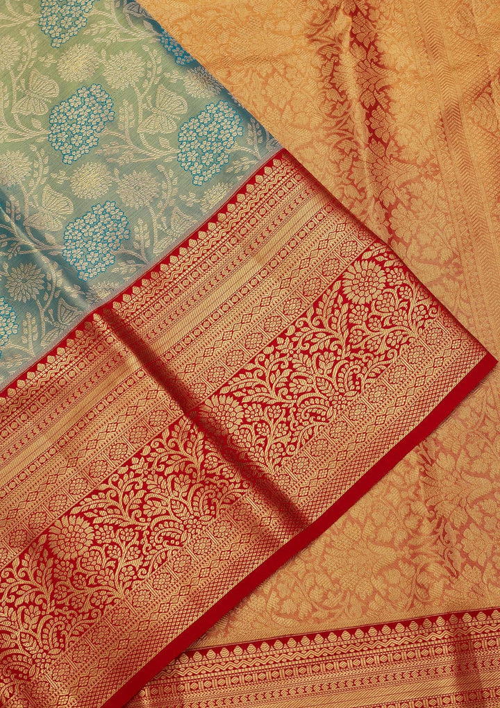 Sky Blue Zariwork Tissue Silk Saree-Koskii