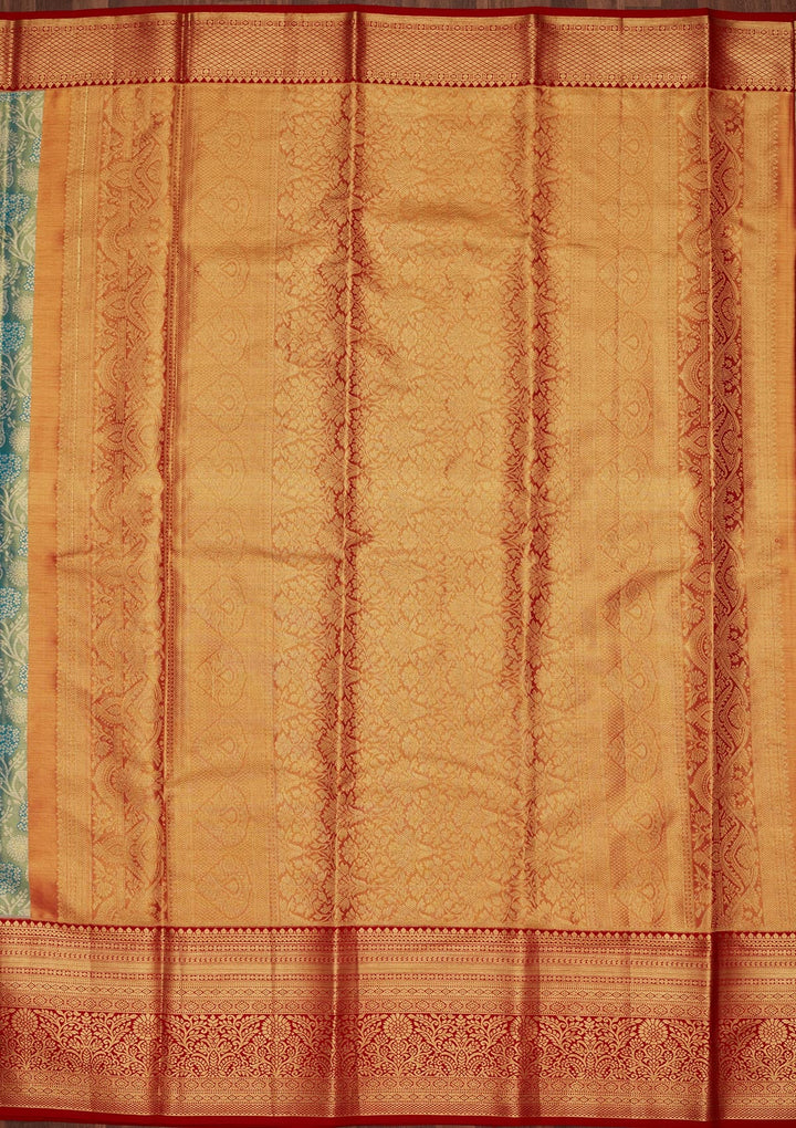 Sky Blue Zariwork Tissue Silk Saree-Koskii