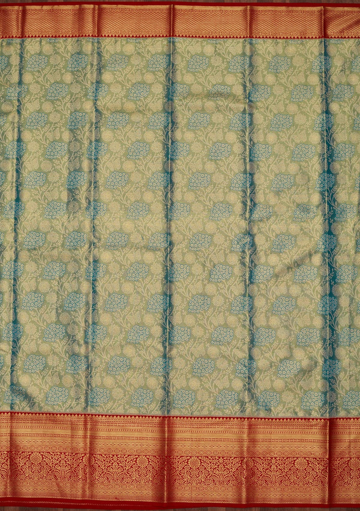 Sky Blue Zariwork Tissue Silk Saree-Koskii