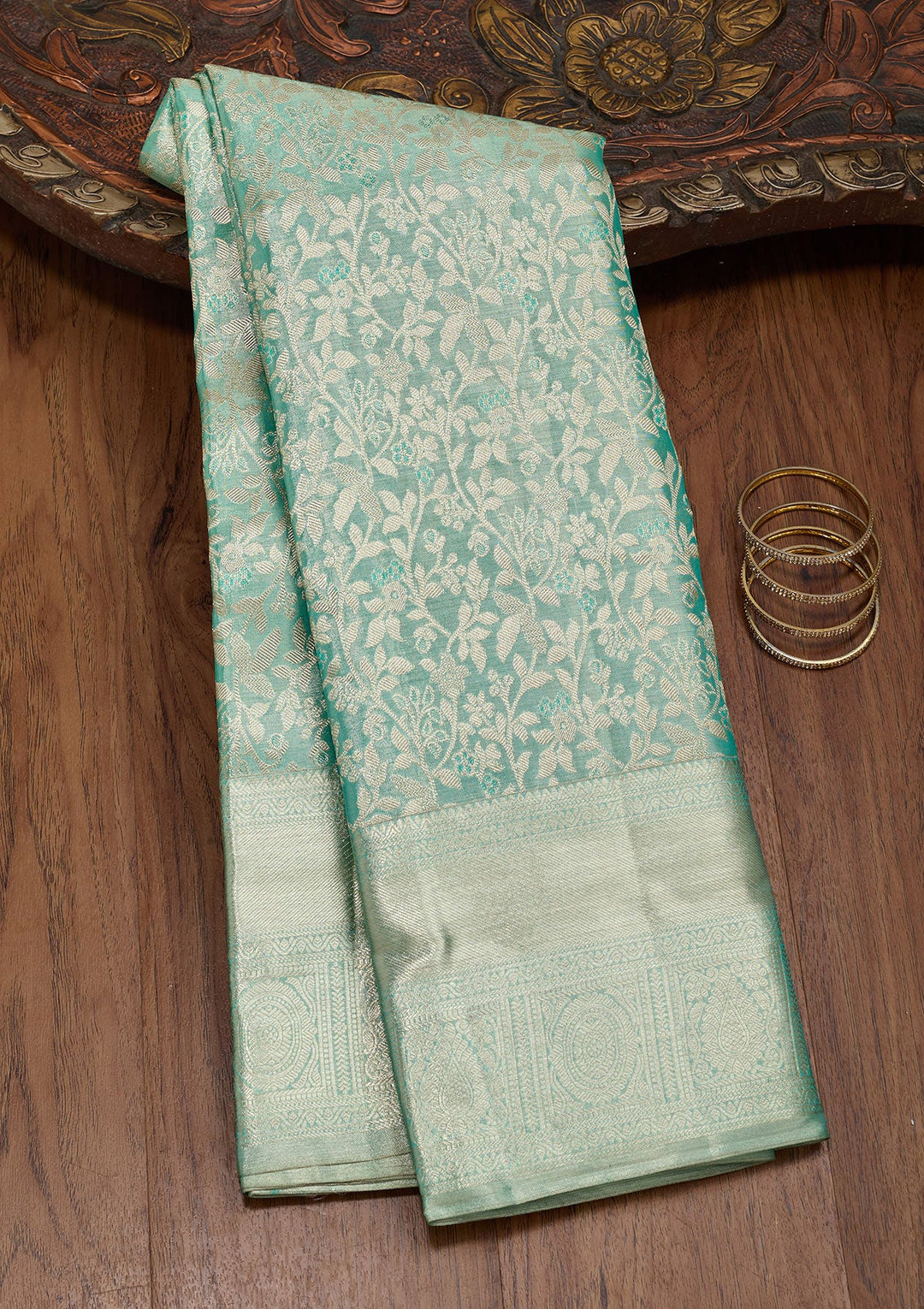 Leaf Green Zariwork Tissue Silk Saree-Koskii