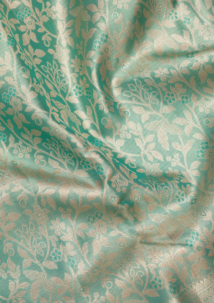 Leaf Green Zariwork Tissue Silk Saree-Koskii