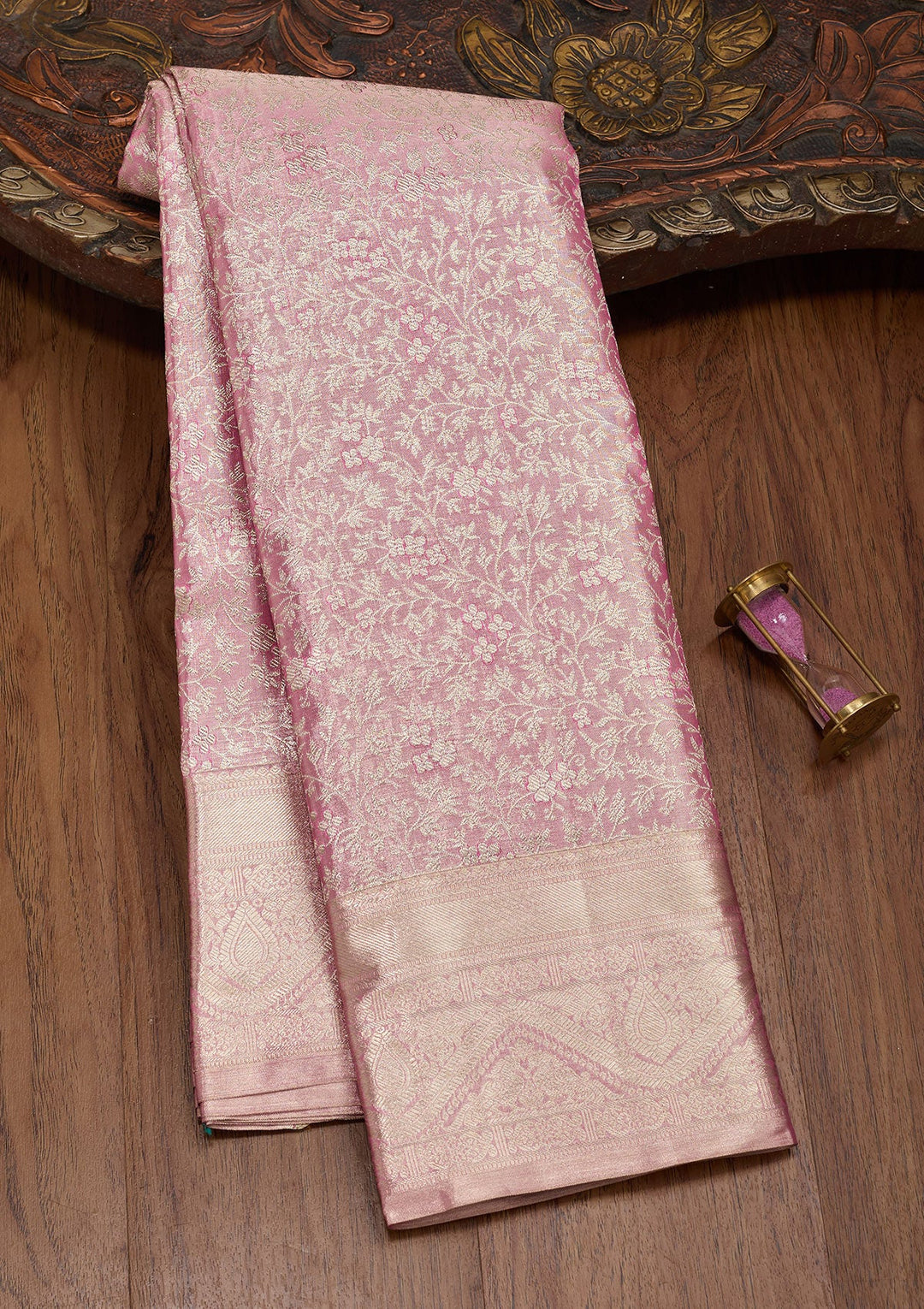 Pink Zariwork Tissue Silk Saree-Koskii