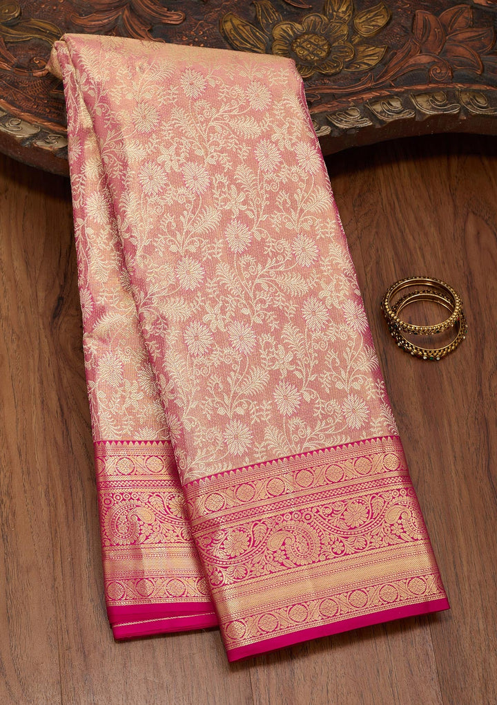 Pink Zariwork Tissue Silk Saree-Koskii