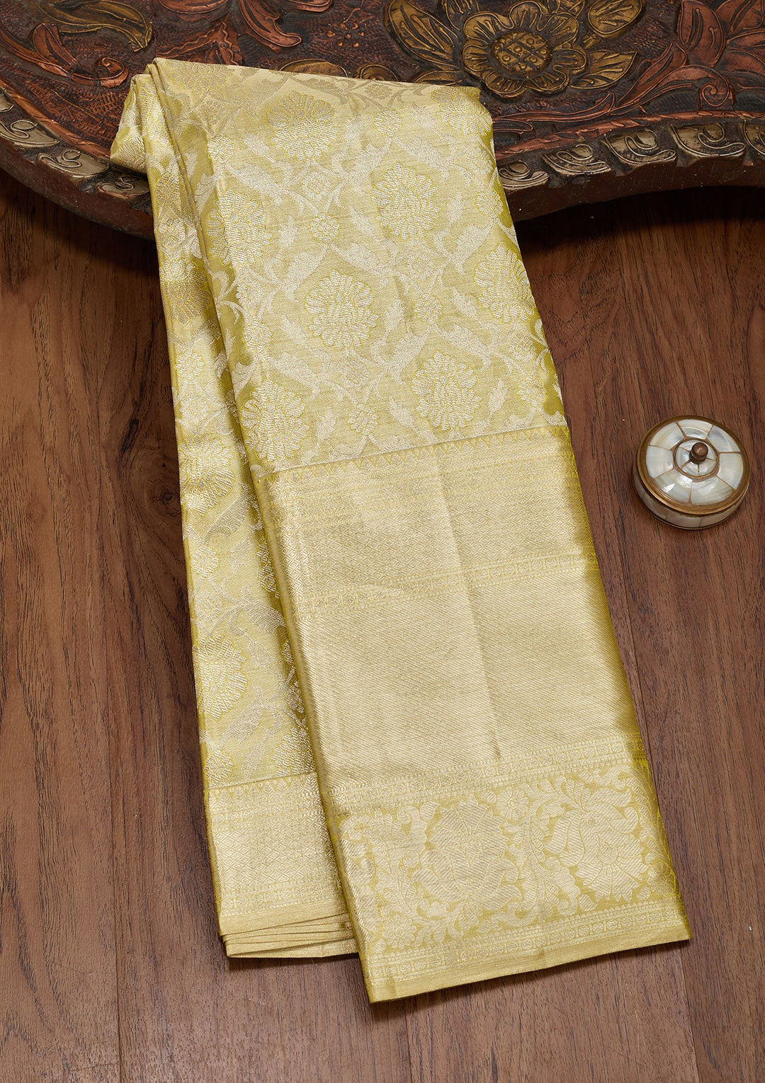 Pista Green Zariwork Tissue Silk Saree-Koskii