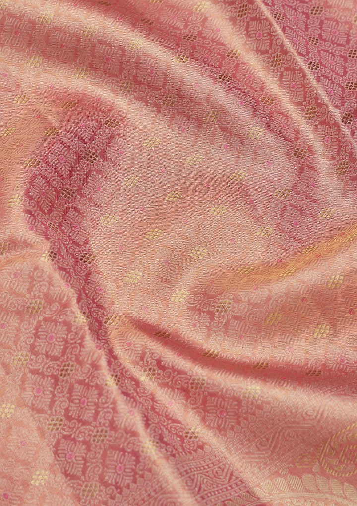 Onion Pink Zariwork Tissue Silk Saree-Koskii