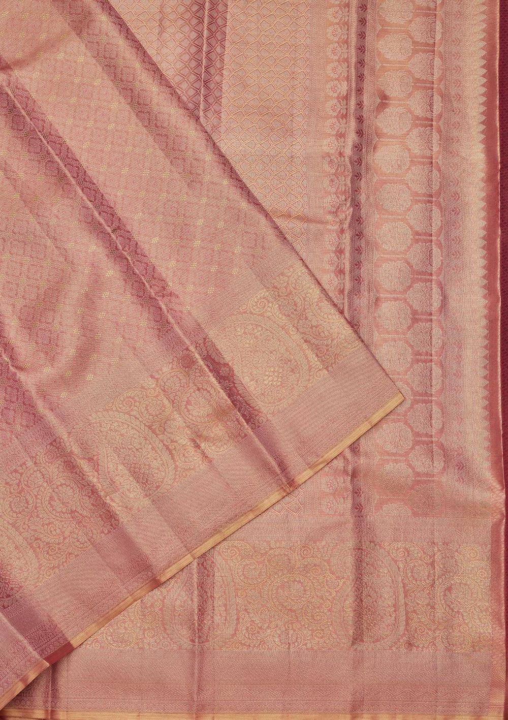 Onion Pink Zariwork Tissue Silk Saree-Koskii