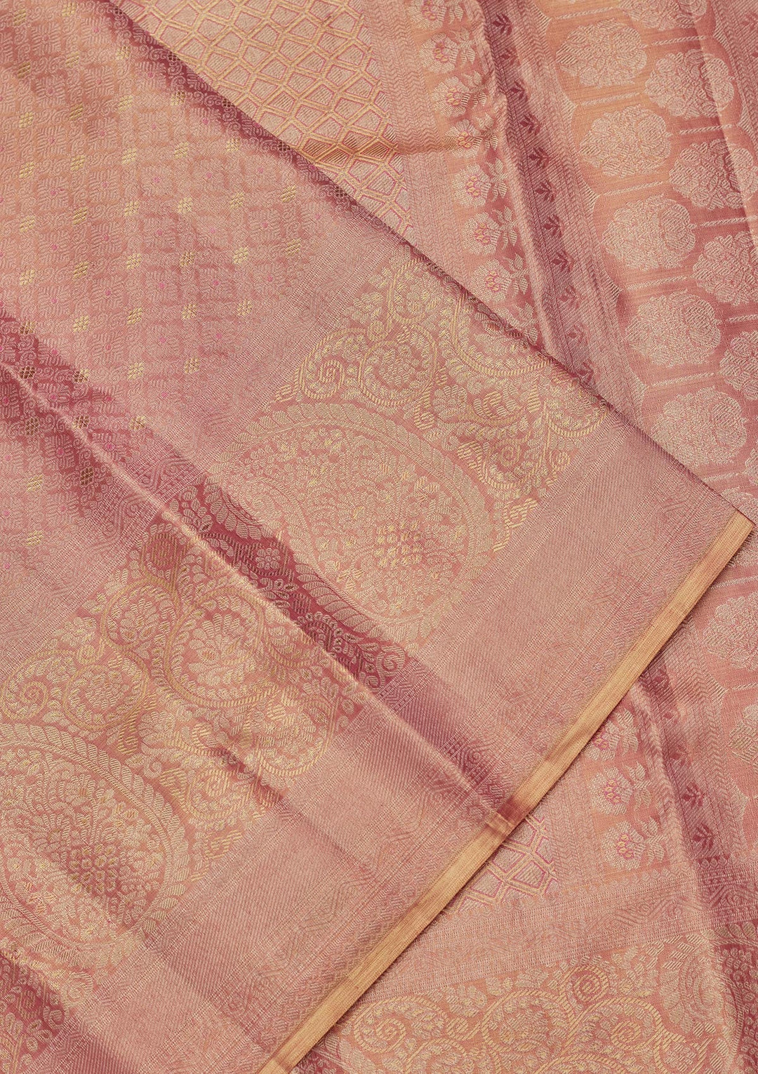 Onion Pink Zariwork Tissue Silk Saree-Koskii