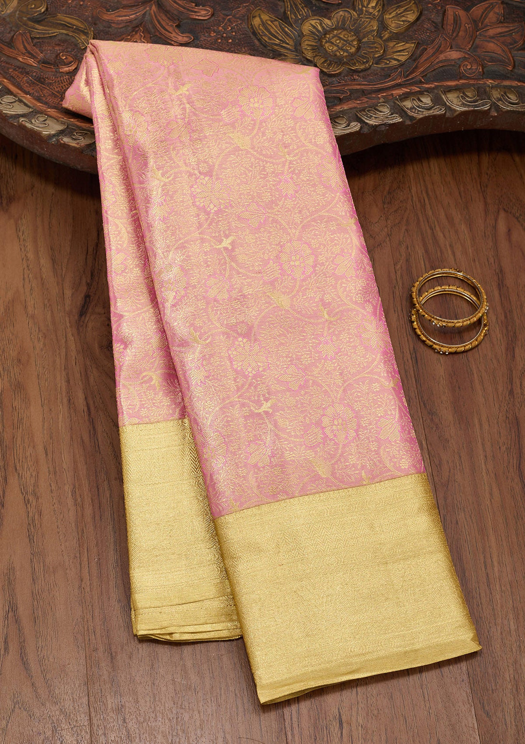 Onion Pink Zariwork Tissue Silk Saree-Koskii