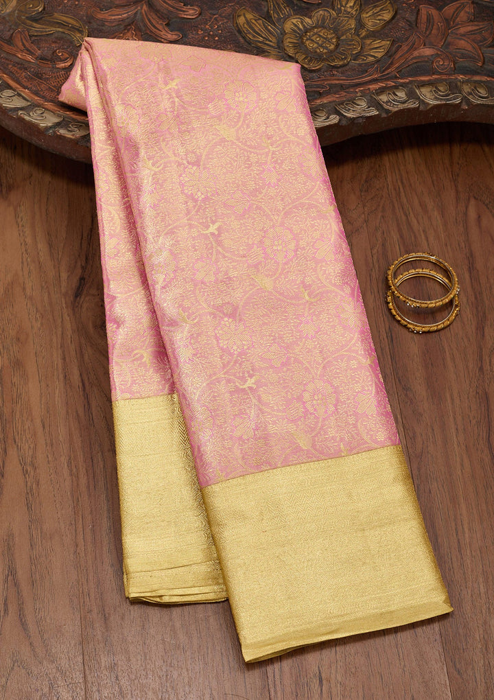 Onion Pink Zariwork Tissue Silk Saree-Koskii