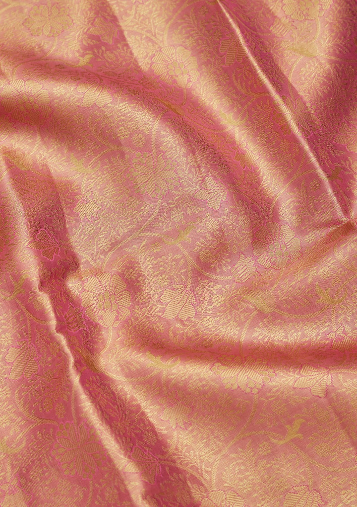 Onion Pink Zariwork Tissue Silk Saree-Koskii
