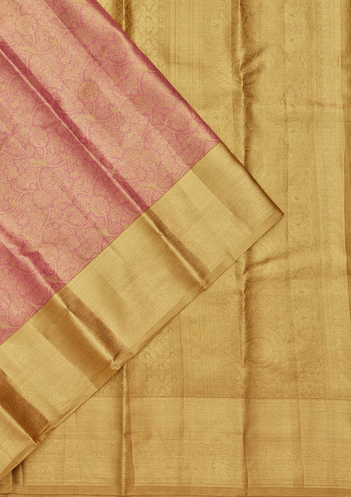 Onion Pink Zariwork Tissue Silk Saree-Koskii