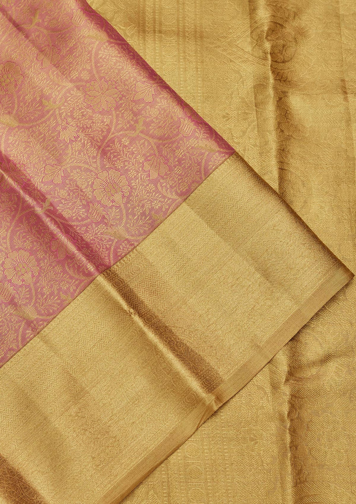 Onion Pink Zariwork Tissue Silk Saree-Koskii