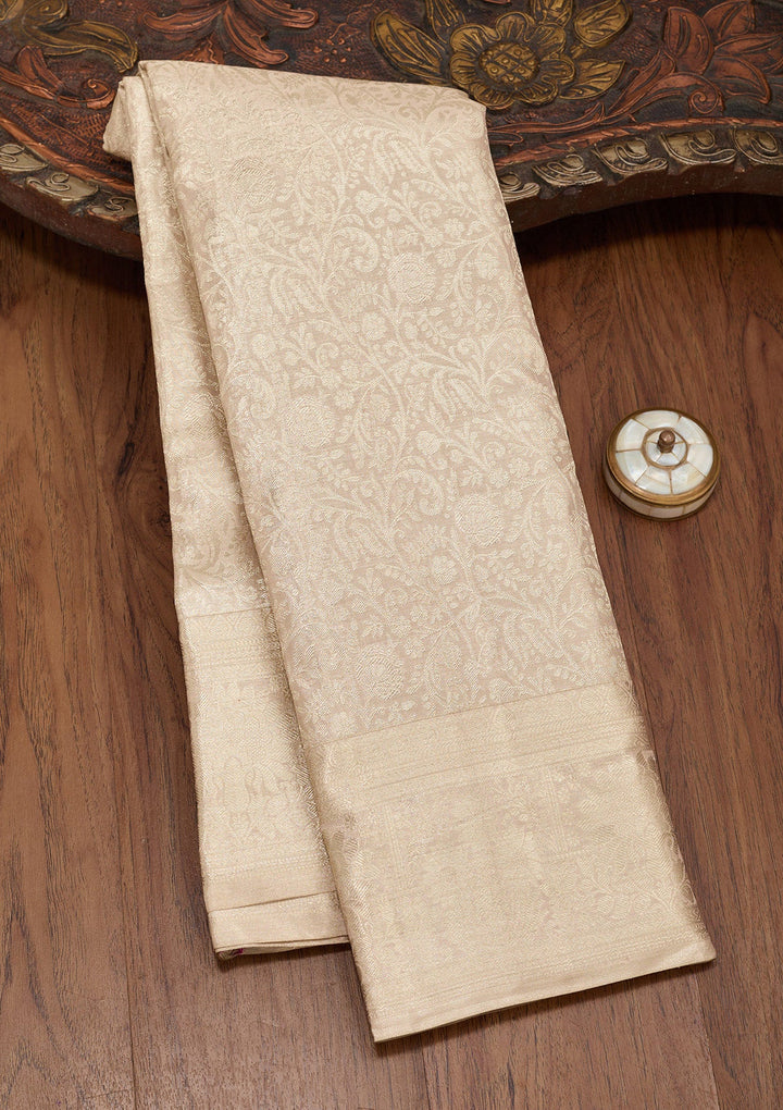 Light Grey Zariwork Tissue Silk Saree-Koskii