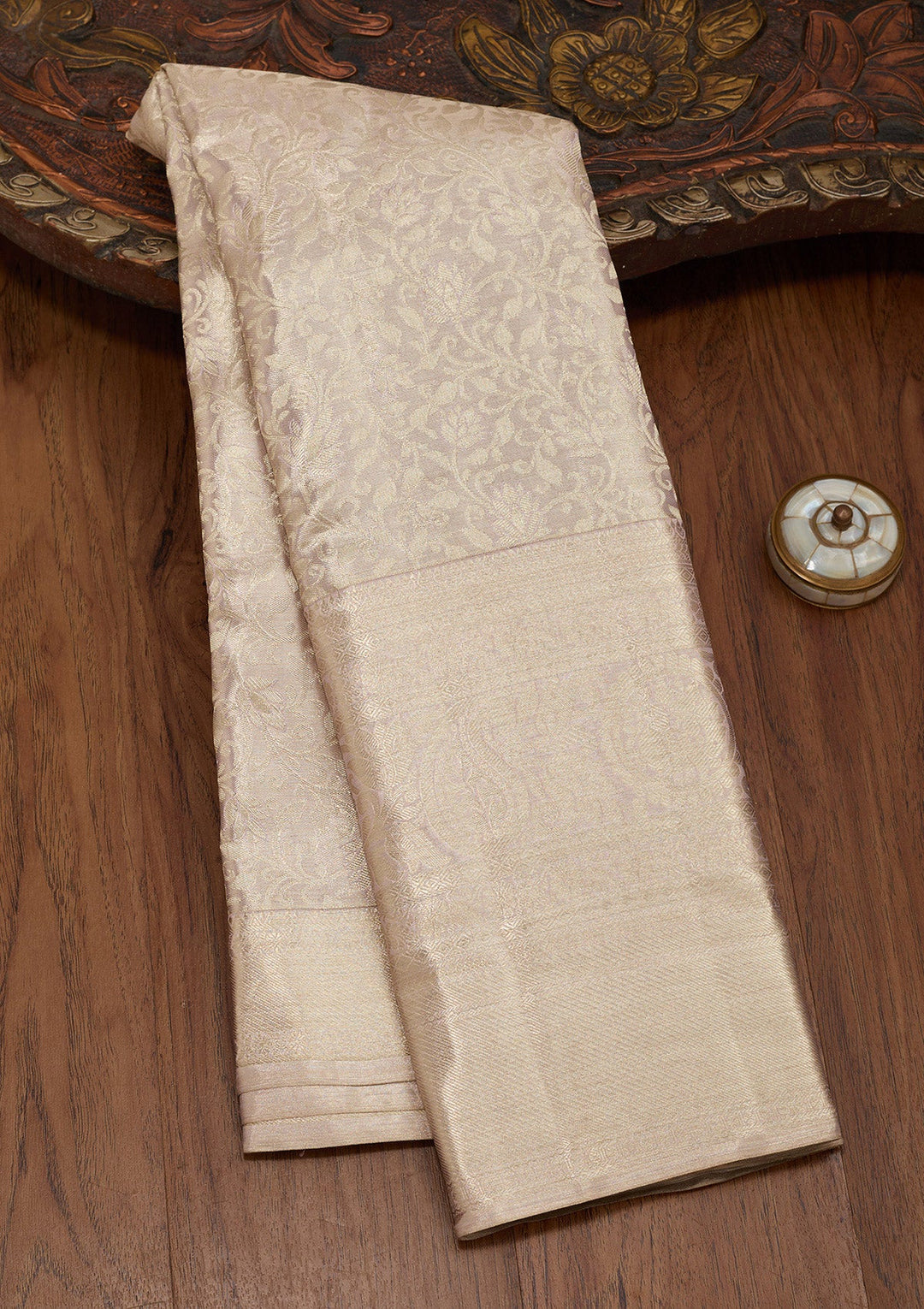 Beige Zariwork Tissue Silk Saree-Koskii