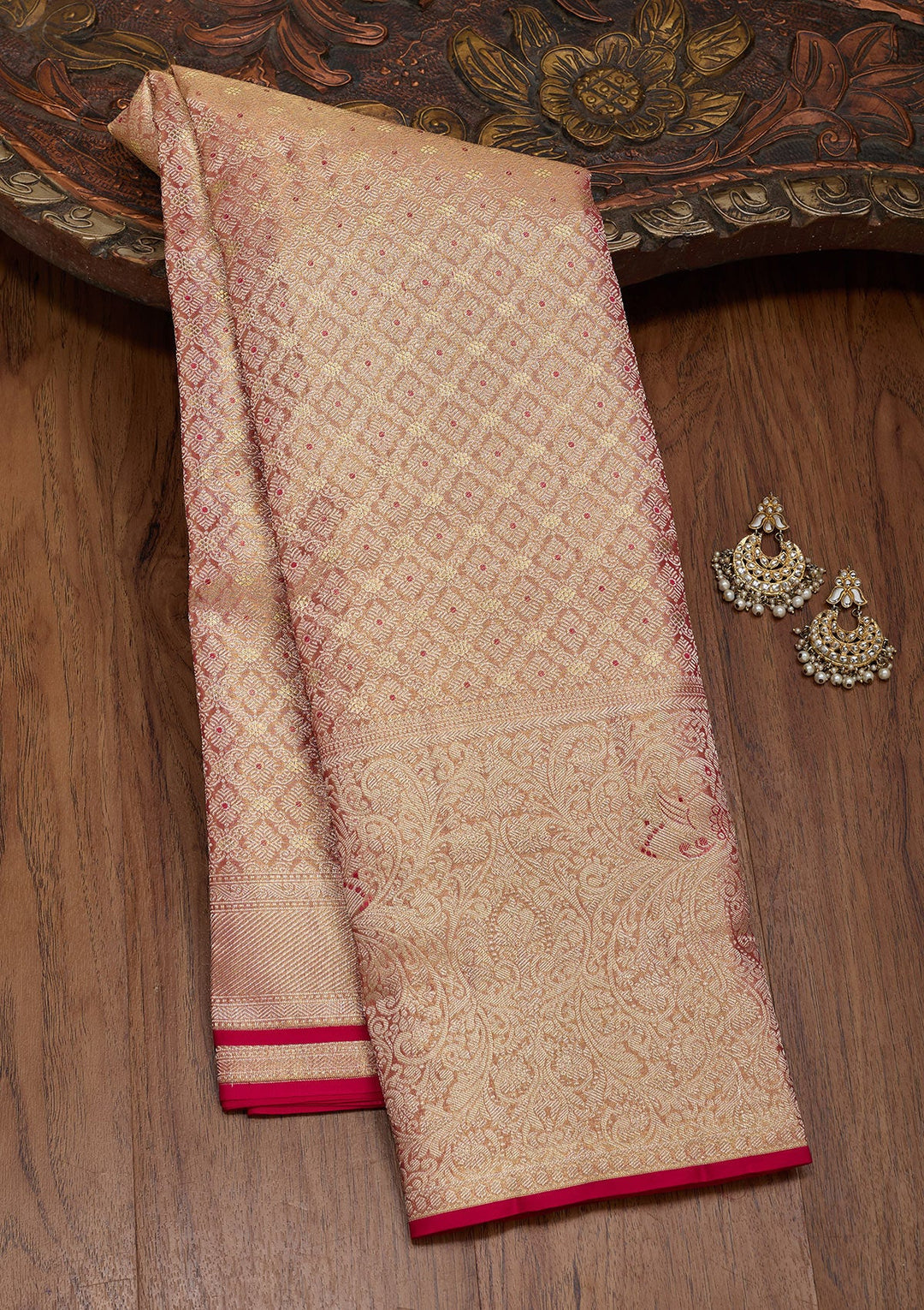 Light Brown Zariwork Tissue Silk Saree-Koskii