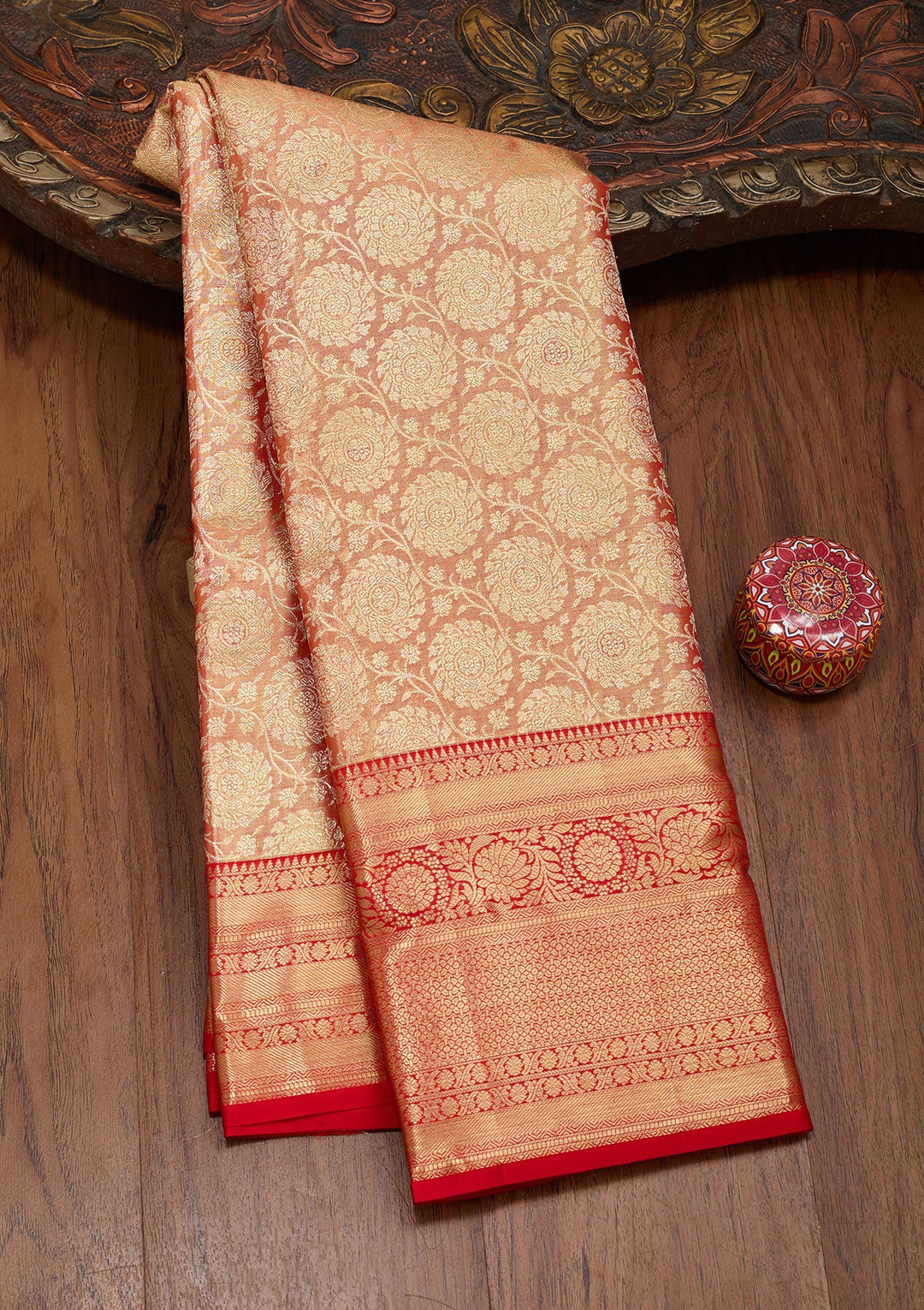 Red Zariwork Tissue Silk Saree-Koskii