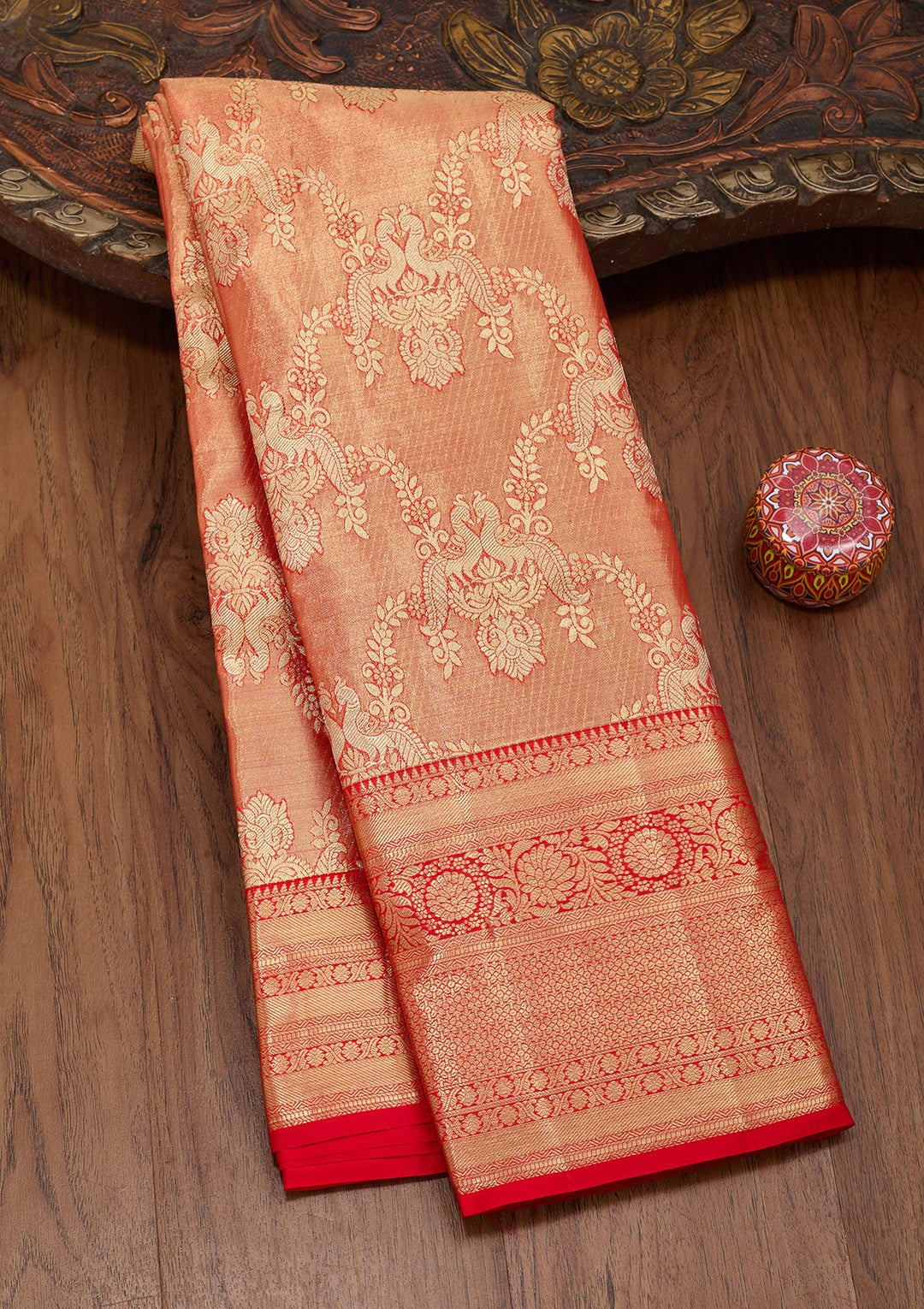 Rust Zariwork Tissue Silk Saree-Koskii