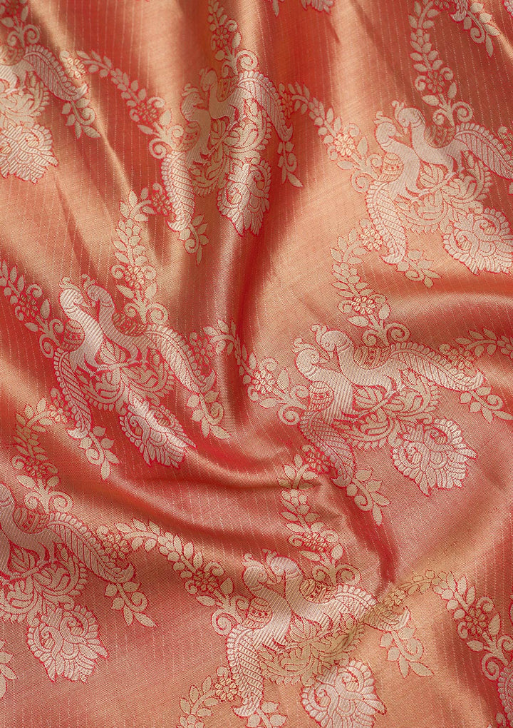Rust Zariwork Tissue Silk Saree-Koskii