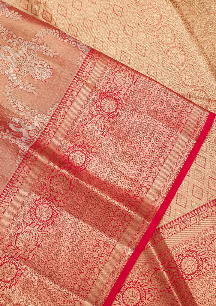 Rust Zariwork Tissue Silk Saree-Koskii
