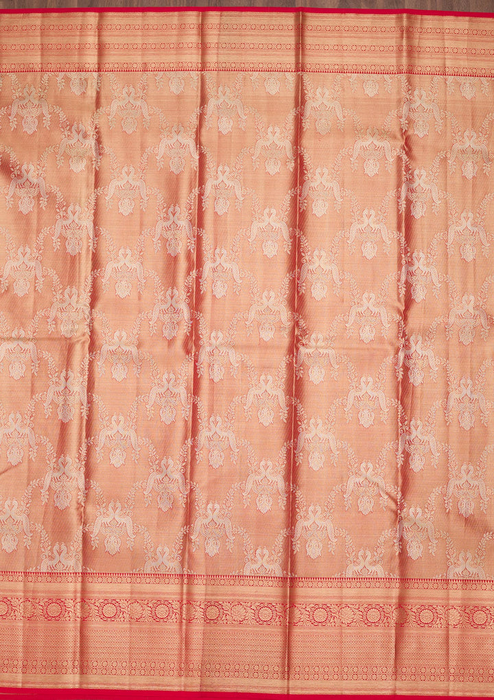 Rust Zariwork Tissue Silk Saree-Koskii