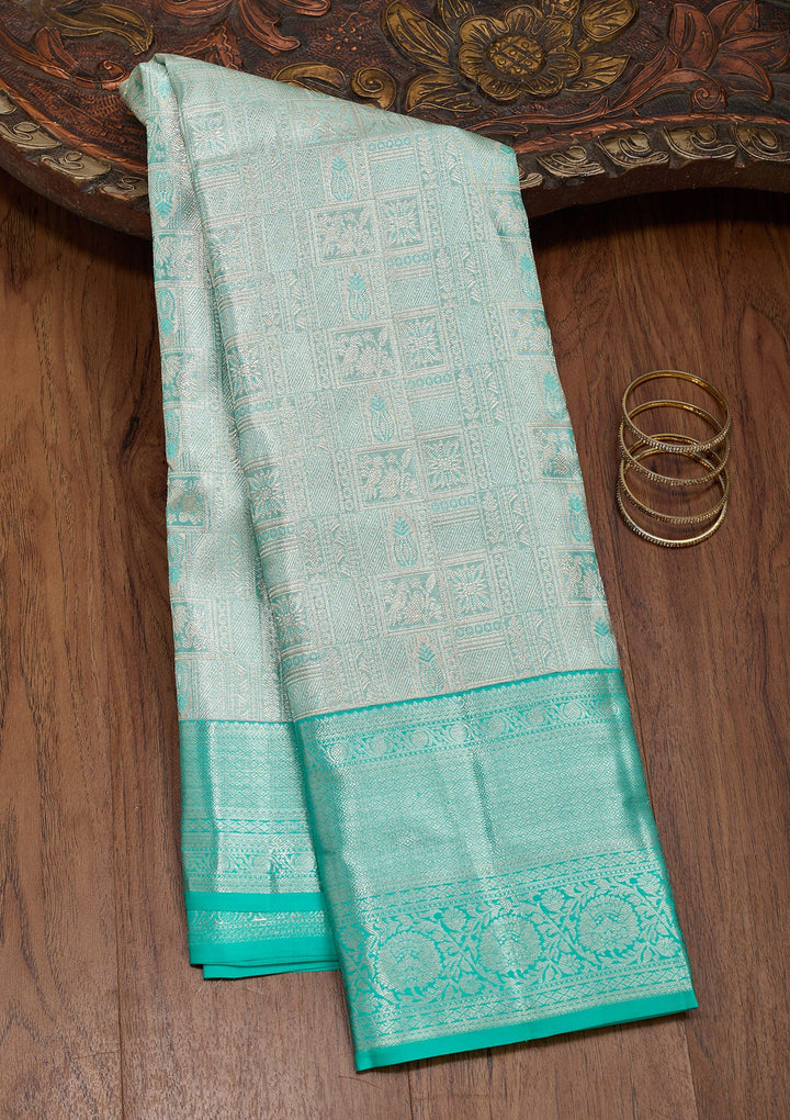 Sky Blue Zariwork Tissue Silk Saree-Koskii
