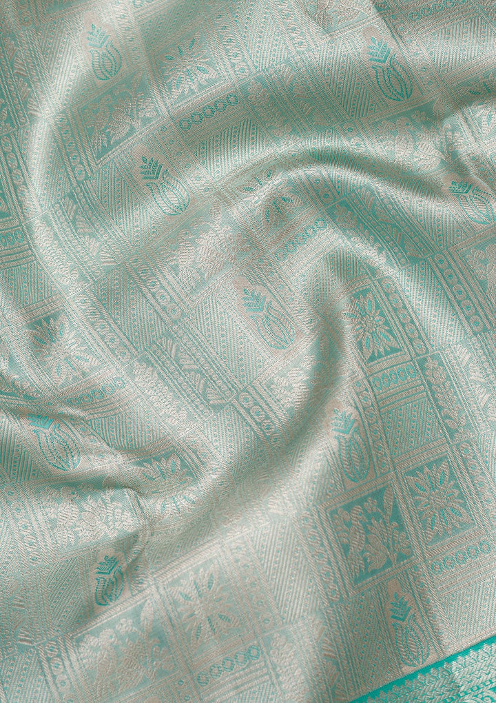Sky Blue Zariwork Tissue Silk Saree-Koskii