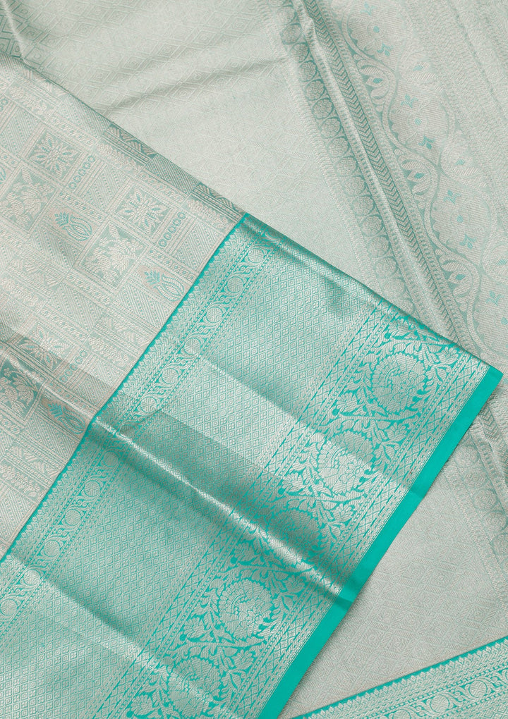 Sky Blue Zariwork Tissue Silk Saree-Koskii