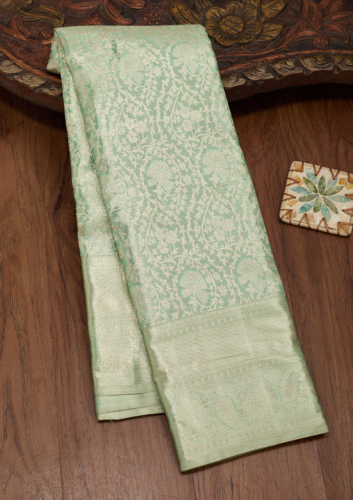 Sea Green Zariwork Tissue Silk Saree-Koskii