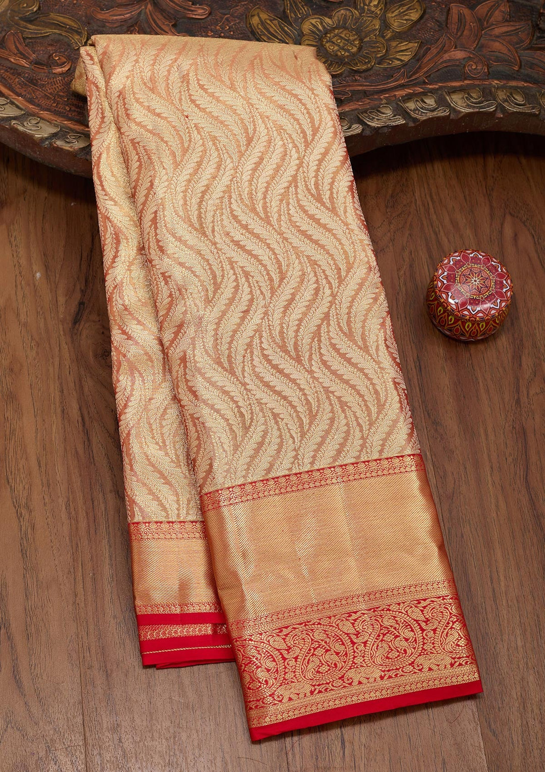 Light Brown Zariwork Tissue Silk Saree-Koskii