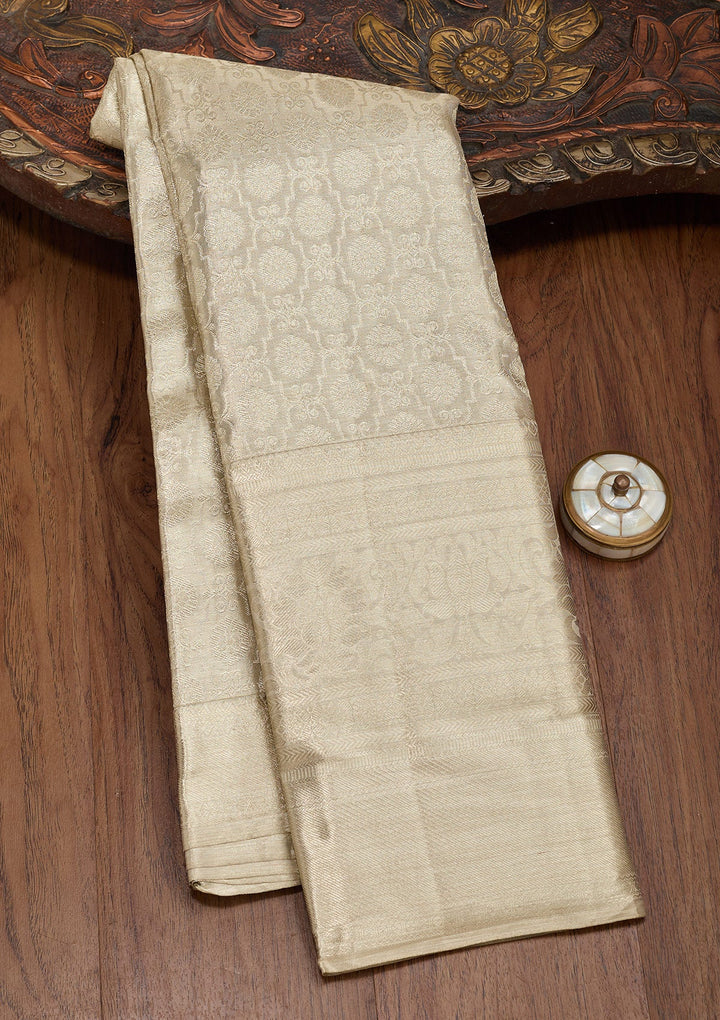 Light Grey Zariwork Tissue Silk Saree-Koskii