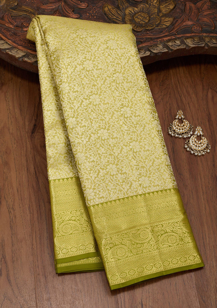 Mehandi Green Zariwork Tissue Silk Saree-Koskii