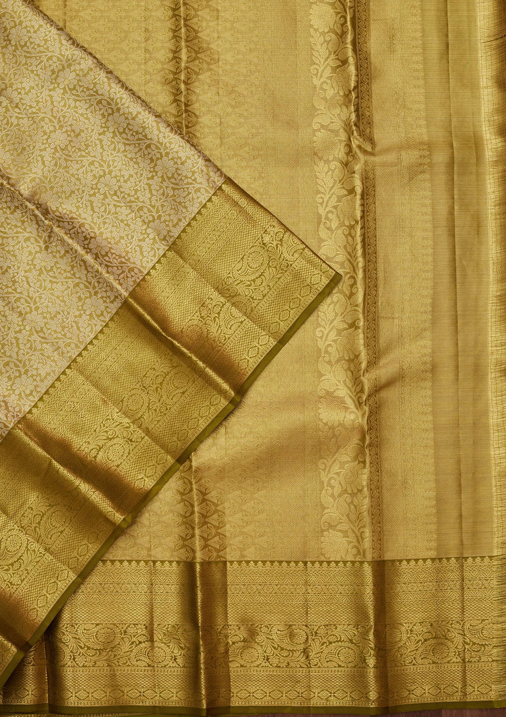 Mehandi Green Zariwork Tissue Silk Saree-Koskii