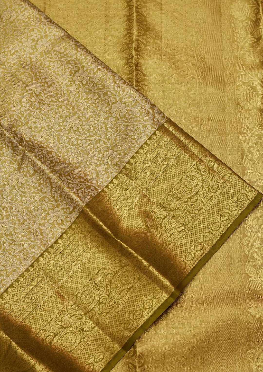 Mehandi Green Zariwork Tissue Silk Saree-Koskii