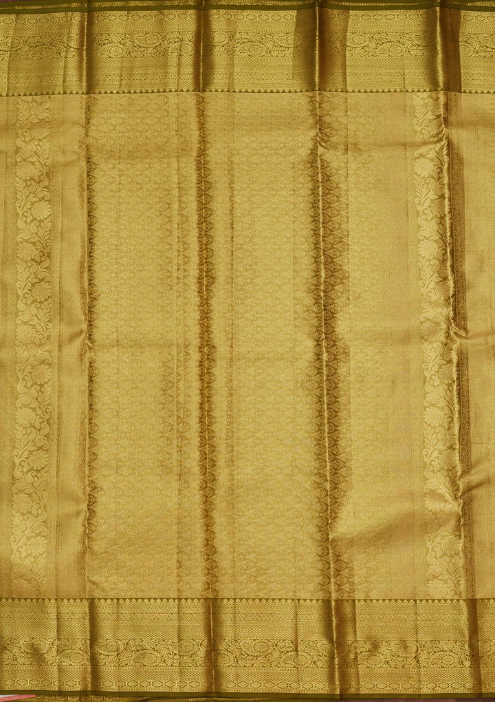 Mehandi Green Zariwork Tissue Silk Saree-Koskii