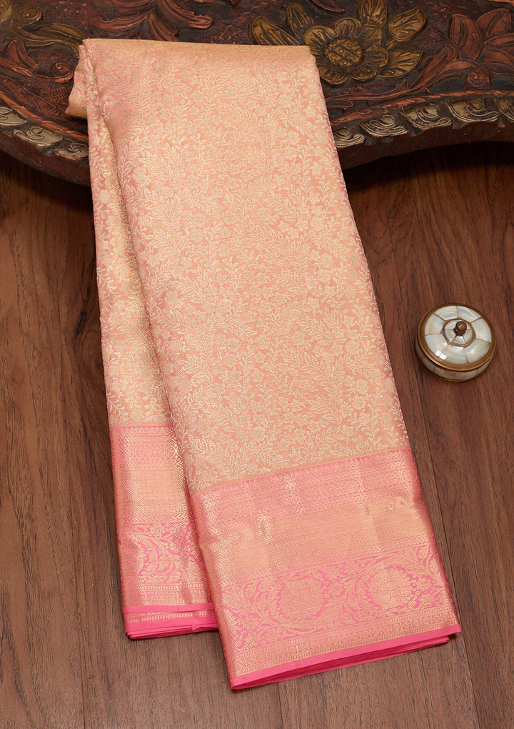 Peach Zariwork Tissue Silk Saree-Koskii