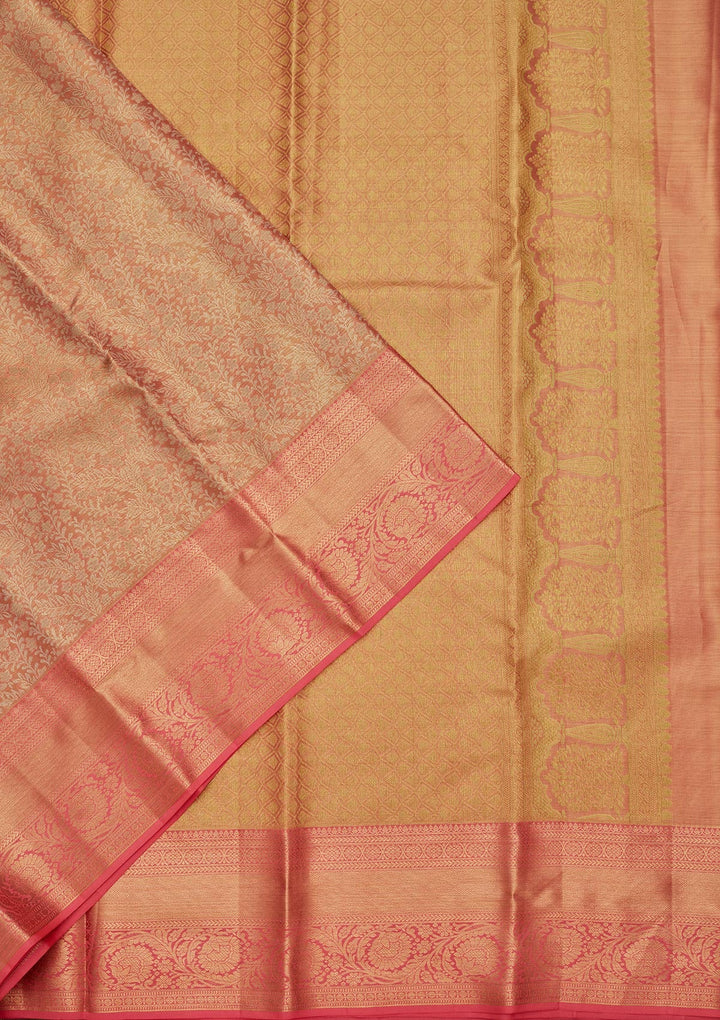 Peach Zariwork Tissue Silk Saree-Koskii
