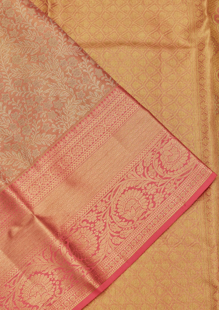 Peach Zariwork Tissue Silk Saree-Koskii