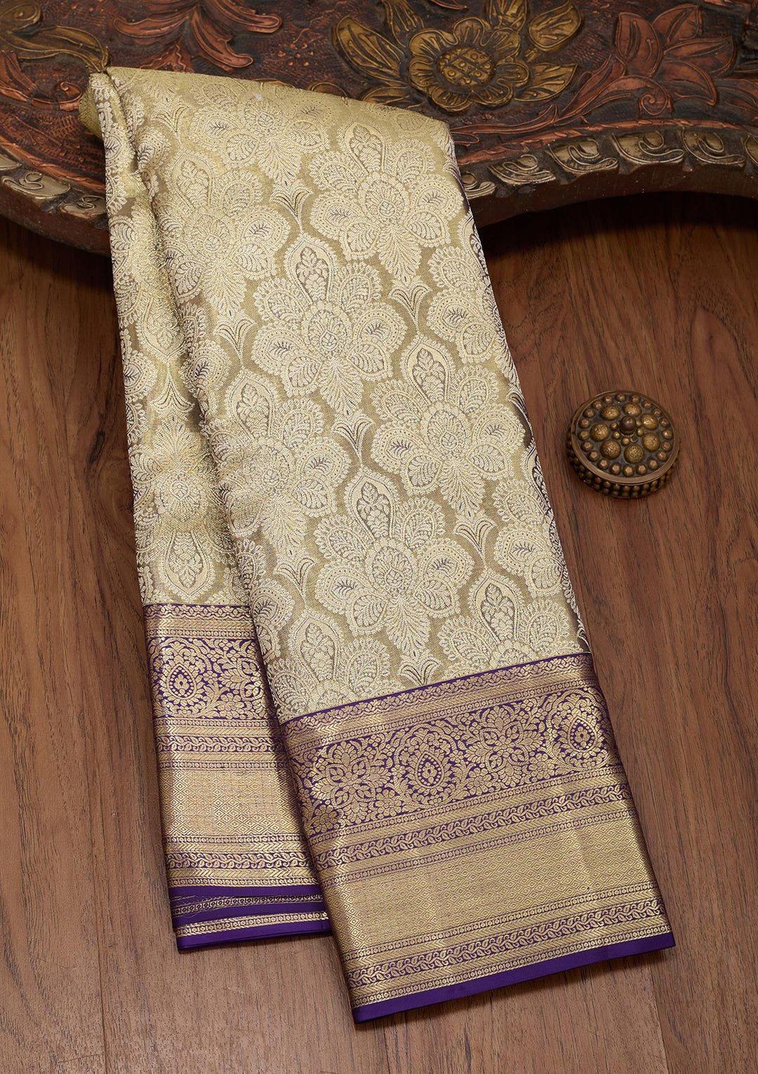 Grey Zariwork Tissue Silk Saree-Koskii