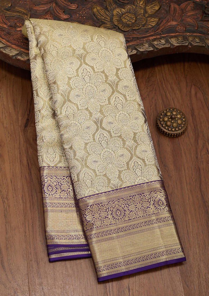 Grey Zariwork Tissue Silk Saree-Koskii