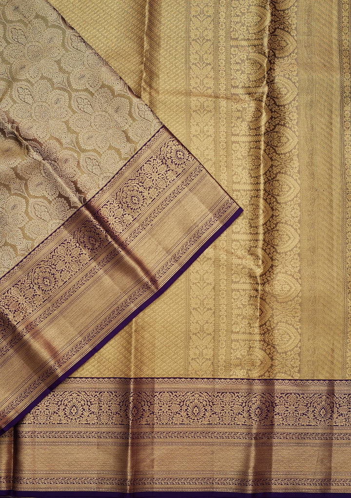 Grey Zariwork Tissue Silk Saree-Koskii