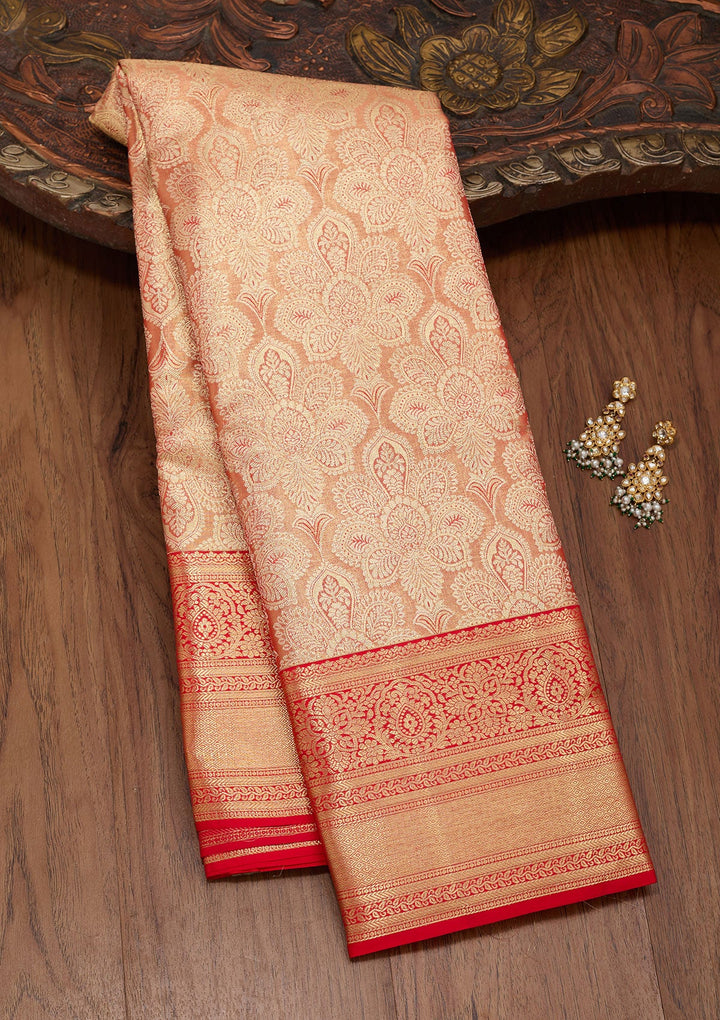 Light Brown Zariwork Tissue Silk Saree-Koskii