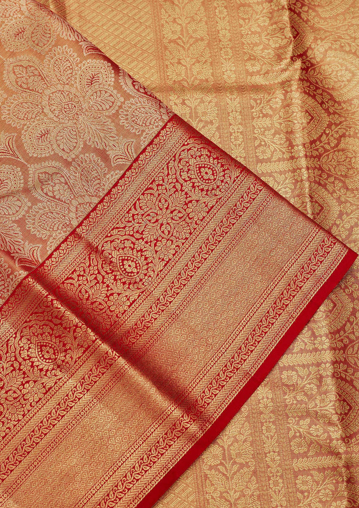 Light Brown Zariwork Tissue Silk Saree-Koskii