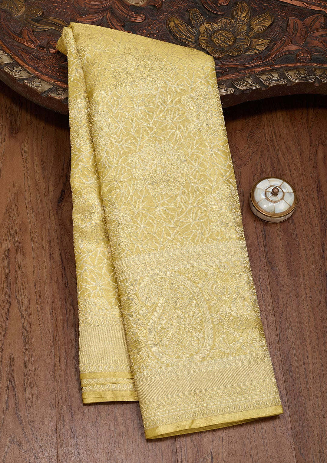 Pista Green Zariwork Tissue Silk Saree-Koskii