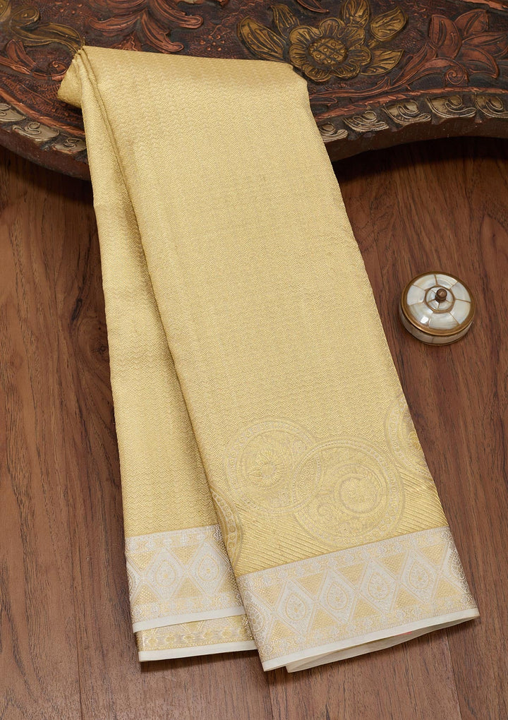 Lemon Yellow Zariwork Tissue Silk Saree-Koskii