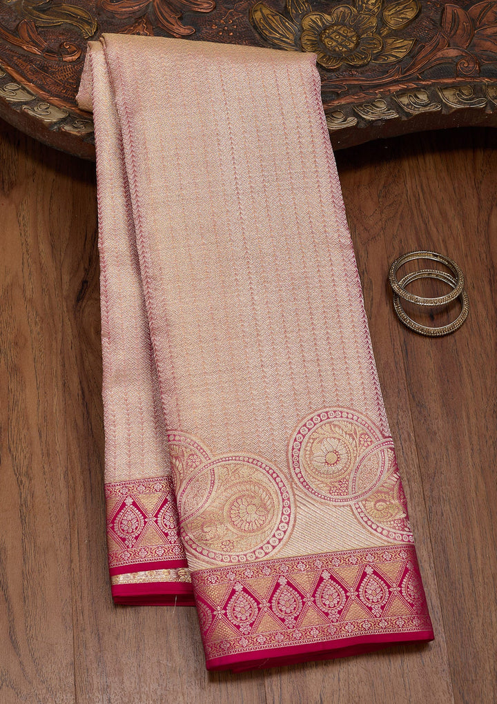 Pink Zariwork Tissue Silk Saree-Koskii