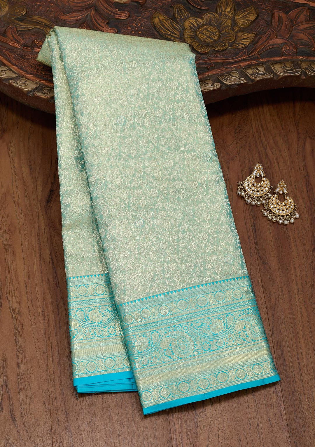 Leaf Green Zariwork Tissue Silk Saree-Koskii