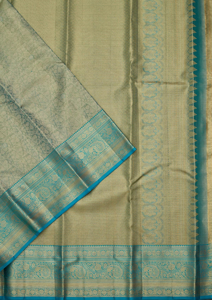Leaf Green Zariwork Tissue Silk Saree-Koskii